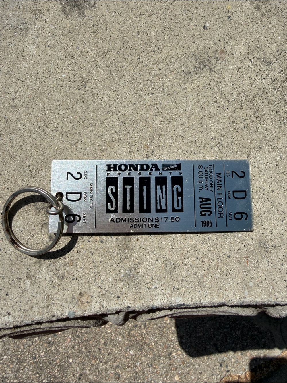 Vintage Sting Concert Ticket Keychain — Silver